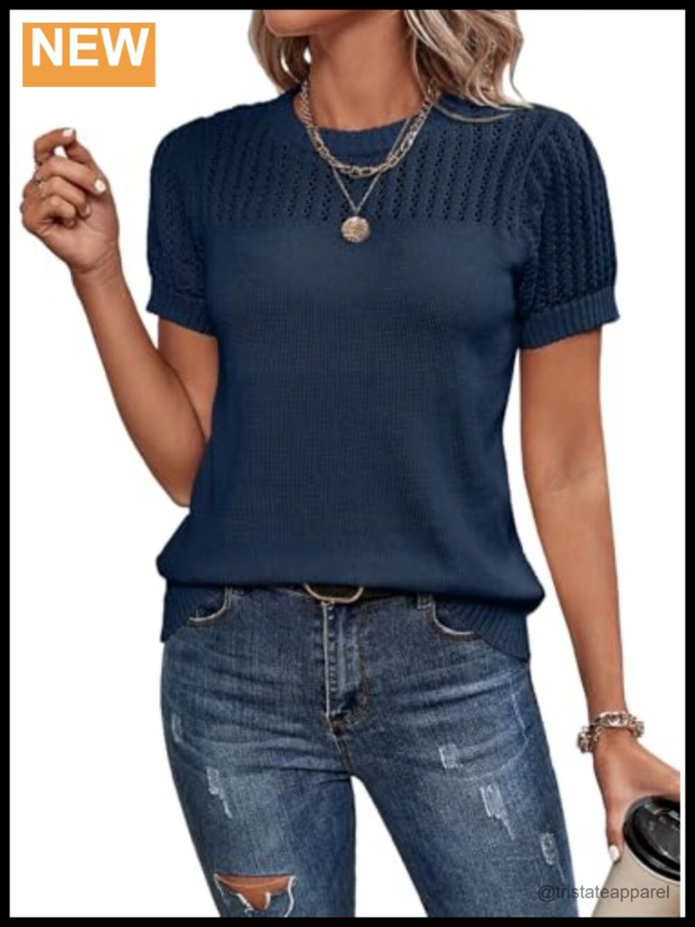 Womens Hollow Out Knit Short Sleeve Crewneck Loose Fit Summer Sweater Top
